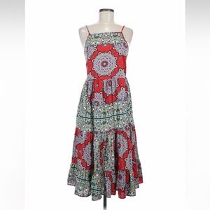 Band Of Gypsies Colorful Mandala Boho Tiered Back Lace Up Midi Dress• Medium